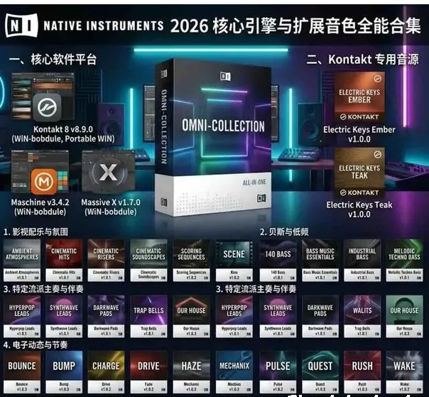 [2026 NI 核心引擎与扩展音色全能合集] Native Instruments Core Engines & Massive X Expansions Omni-Collection [WiN]（10GB+）-匠心音频资源网